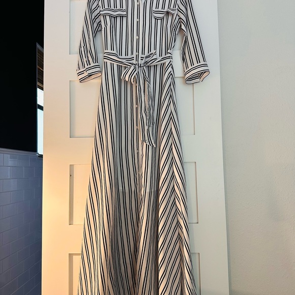 Banana Republic Striped Belted Maxi Shirt Dress 3/4 length sleeves - Picture 3 of 5